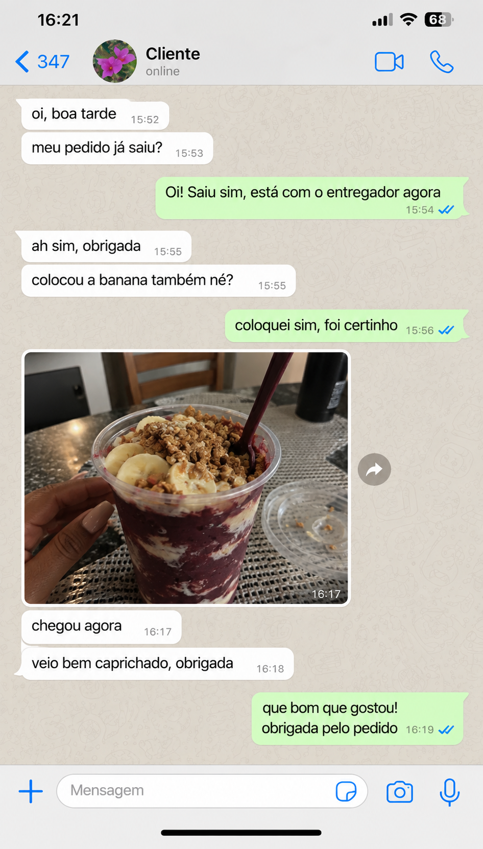 Avaliação de cliente